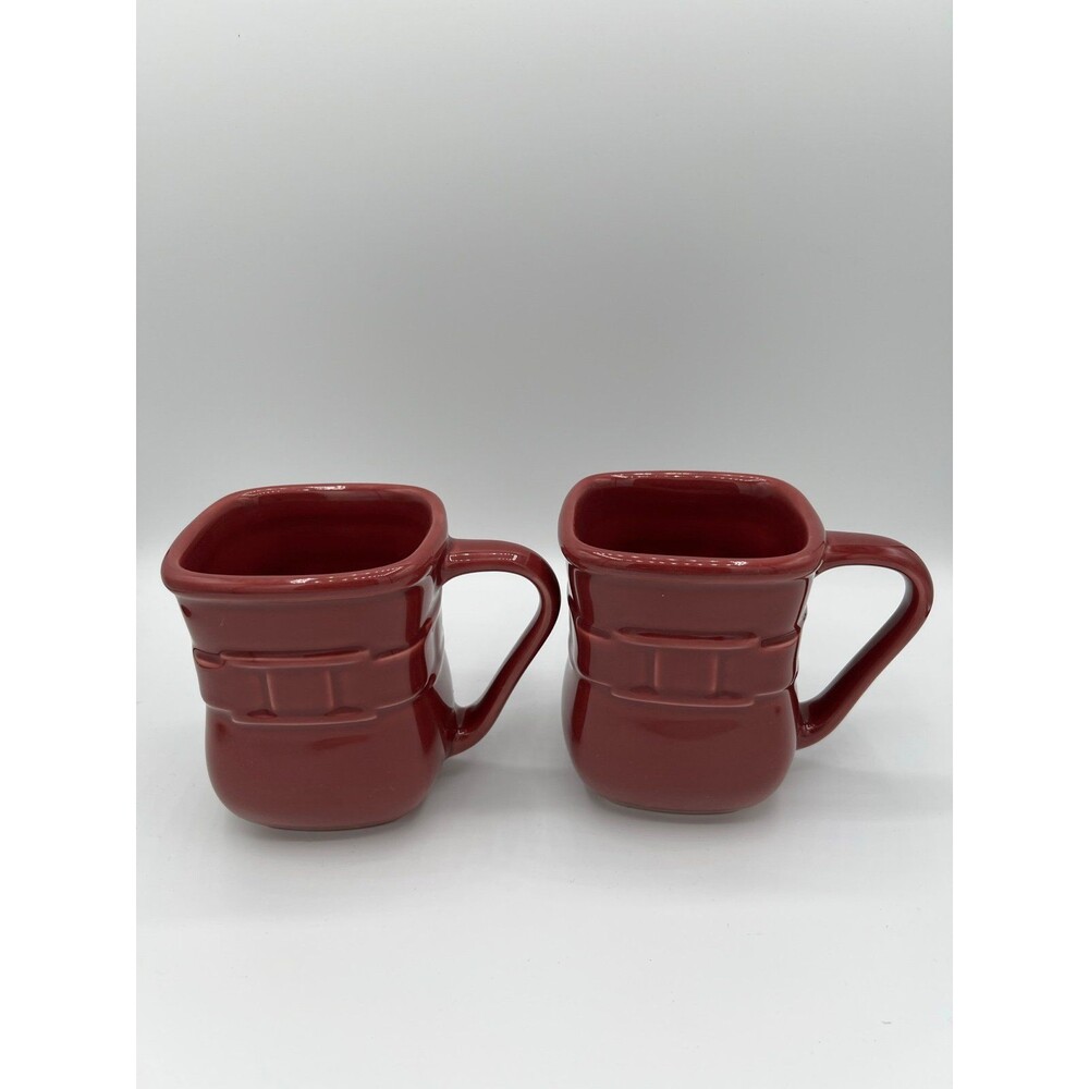 Set 2 Longaberger Woven Traditions Paprika Soft Square Ceramic Coffee Mugs Red